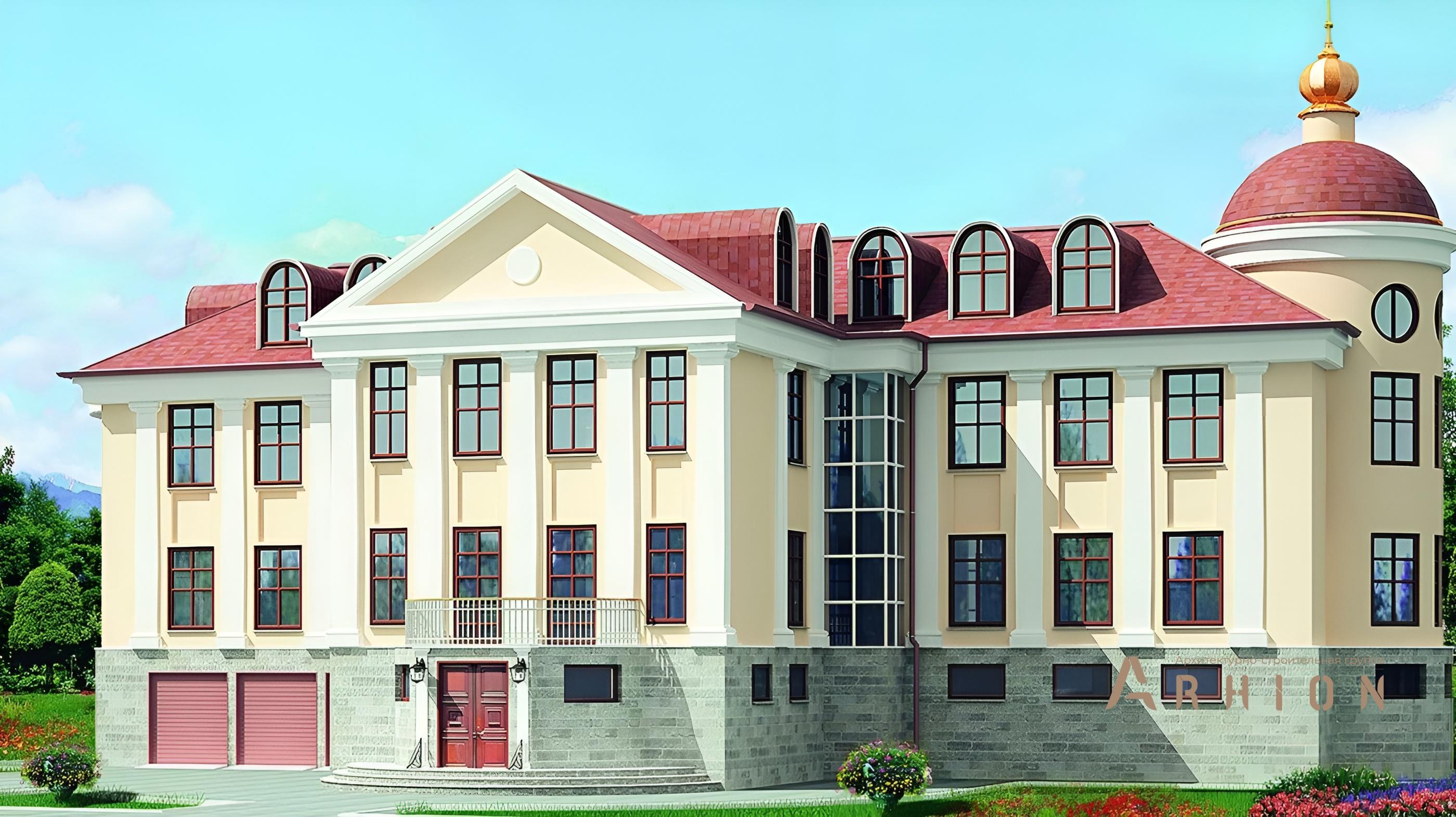 3. Проект трехэтажного дома в дворцовом стиле с многоскатной кровлей, 35-45, площадью - 863 кв c мансардой, сауной, балконом, эркером, вторым светом